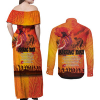 Australia and New Zealand ANZAC Day Couples Matching Off Shoulder Maxi Dress and Long Sleeve Button Shirt Soldiers Memories - Red Poppies with Aboriginal and Maori Art LT03 - Polynesian Pride