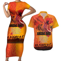 Australia and New Zealand ANZAC Day Couples Matching Short Sleeve Bodycon Dress and Hawaiian Shirt Soldiers Memories - Red Poppies with Aboriginal and Maori Art