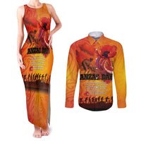 Australia and New Zealand ANZAC Day Couples Matching Tank Maxi Dress and Long Sleeve Button Shirt Soldiers Memories - Red Poppies with Aboriginal and Maori Art LT03 Orange-Yellow - Polynesian Pride