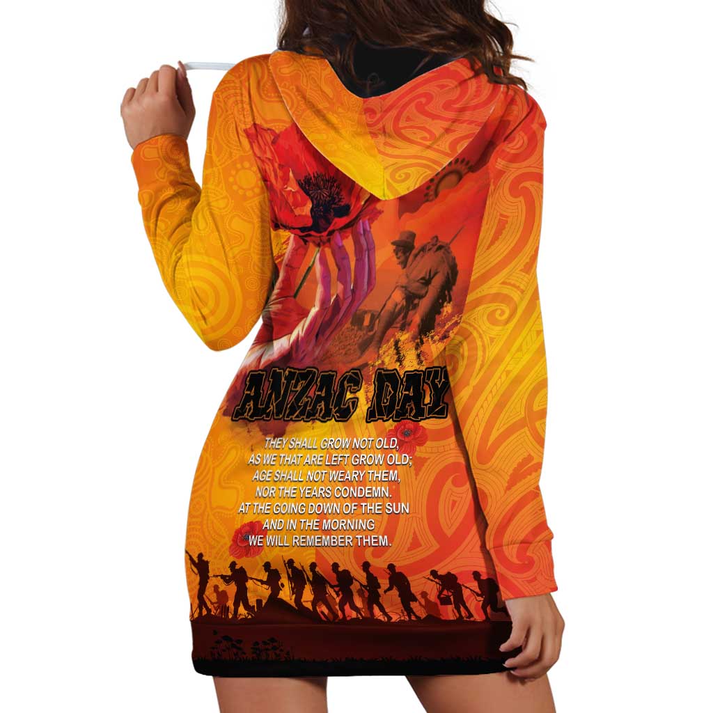 Australia and New Zealand ANZAC Day Hoodie Dress Soldiers Memories - Red Poppies with Aboriginal and Maori Art