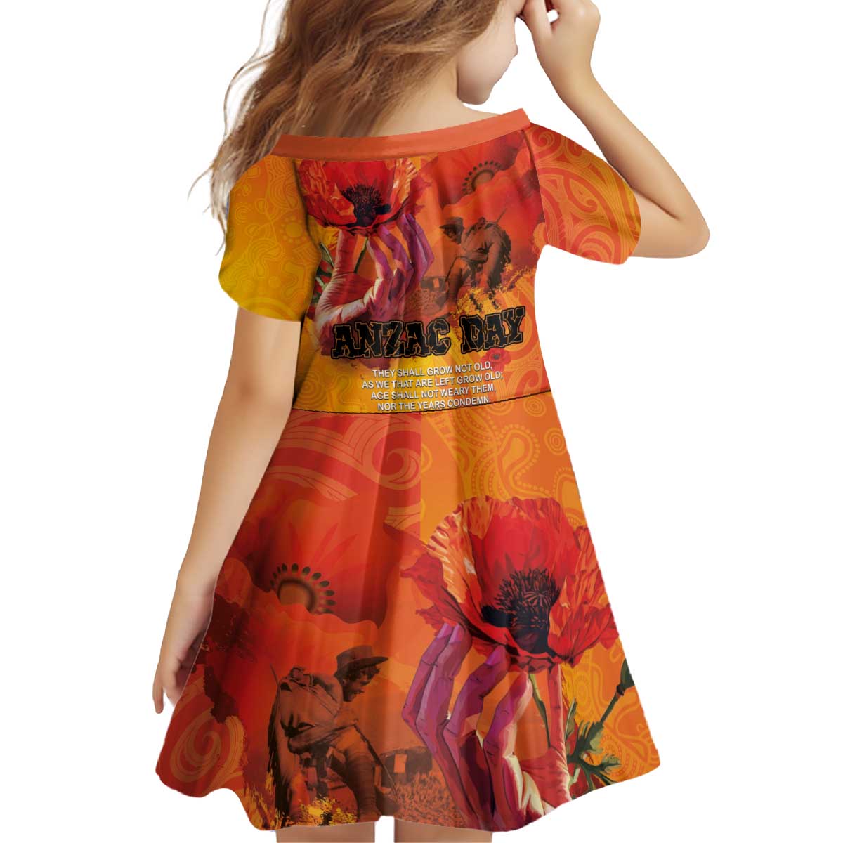 Australia and New Zealand ANZAC Day Kid Short Sleeve Dress Soldiers Memories - Red Poppies with Aboriginal and Maori Art