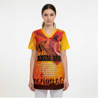 Australia and New Zealand ANZAC Day Scrub Top Soldiers Memories - Red Poppies with Aboriginal and Maori Art - Polynesian Pride