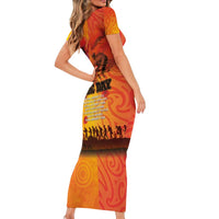 Australia and New Zealand ANZAC Day Short Sleeve Bodycon Dress Soldiers Memories - Red Poppies with Aboriginal and Maori Art LT03 - Polynesian Pride