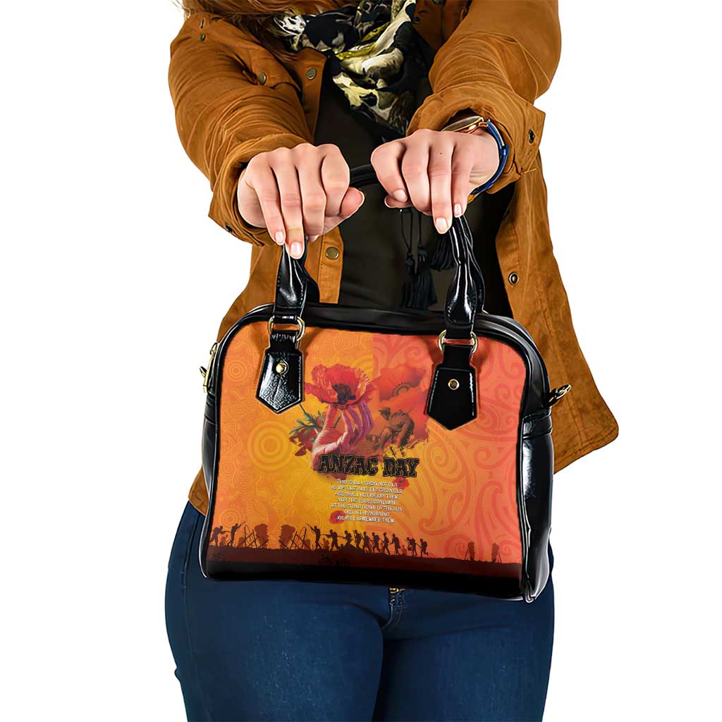 Australia and New Zealand ANZAC Day Shoulder Handbag Soldiers Memories - Red Poppies with Aboriginal and Maori Art