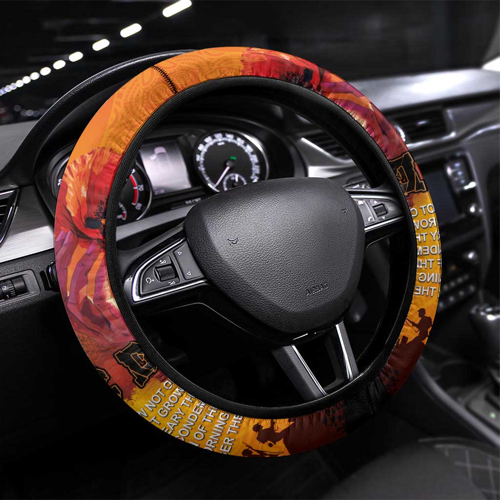 Australia and New Zealand ANZAC Day Steering Wheel Cover Soldiers Memories - Red Poppies with Aboriginal and Maori Art
