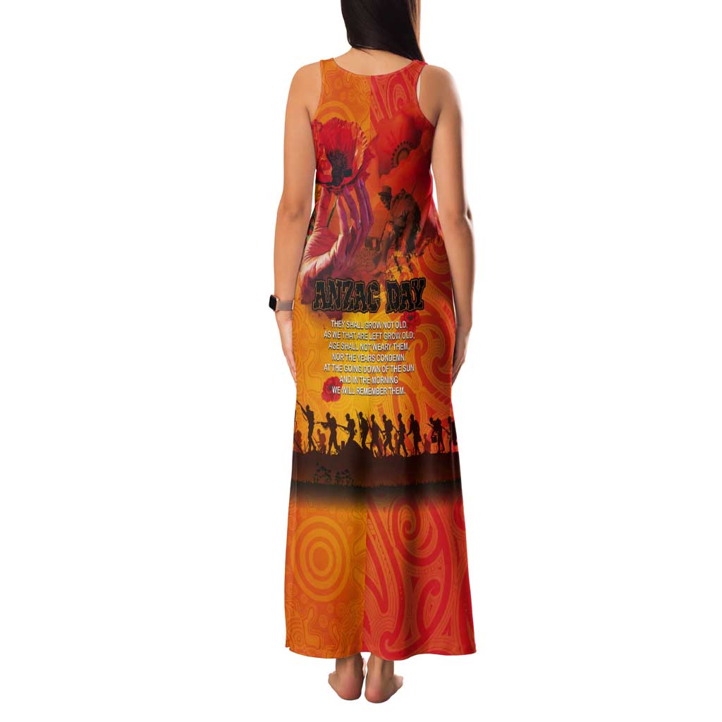 Australia and New Zealand ANZAC Day Tank Maxi Dress Soldiers Memories - Red Poppies with Aboriginal and Maori Art LT03 - Polynesian Pride