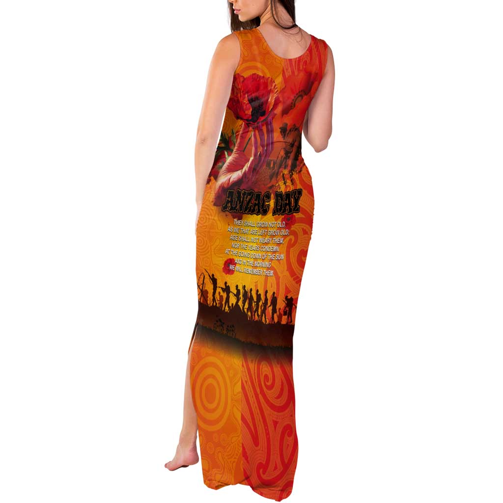 Australia and New Zealand ANZAC Day Tank Maxi Dress Soldiers Memories - Red Poppies with Aboriginal and Maori Art LT03 - Polynesian Pride