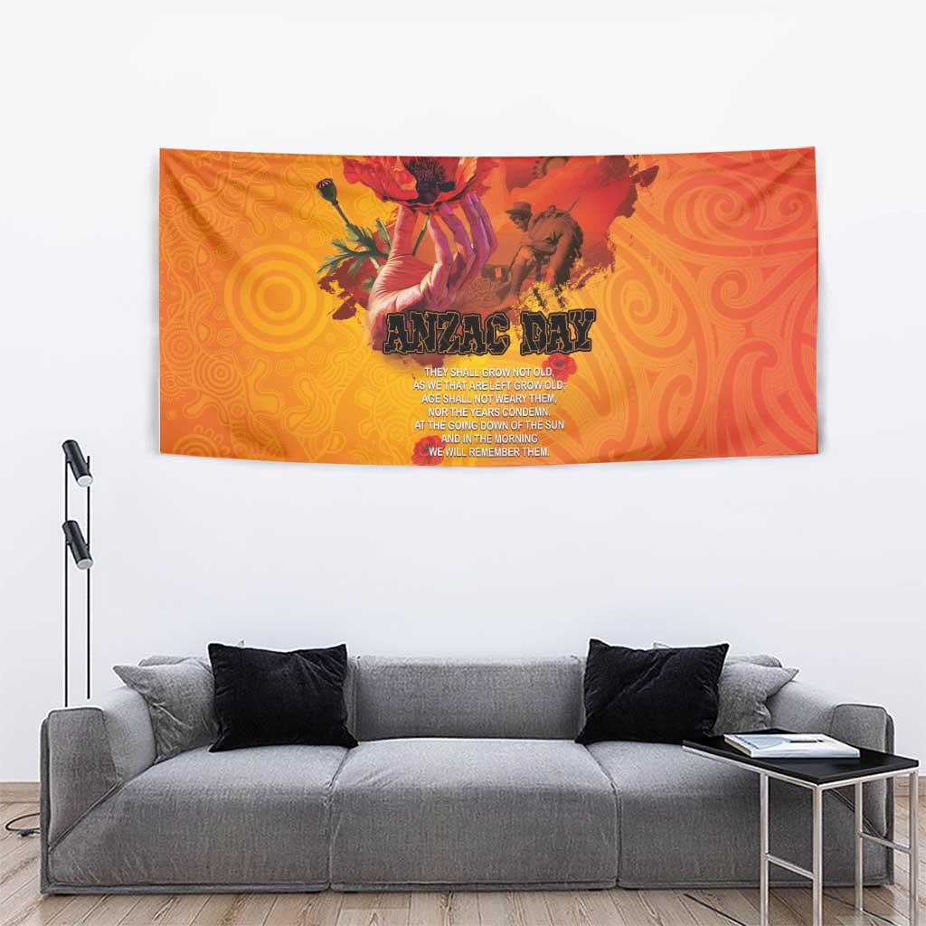 Australia and New Zealand ANZAC Day Tapestry Soldiers Memories - Red Poppies with Aboriginal and Maori Art