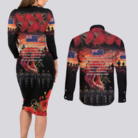 New Zealand ANZAC Day Couples Matching Long Sleeve Bodycon Dress and Long Sleeve Button Shirt Forever in My Thoughts LT03 - Polynesian Pride