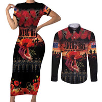 New Zealand ANZAC Day Couples Matching Short Sleeve Bodycon Dress and Long Sleeve Button Shirt Forever in My Thoughts LT03 Black - Polynesian Pride