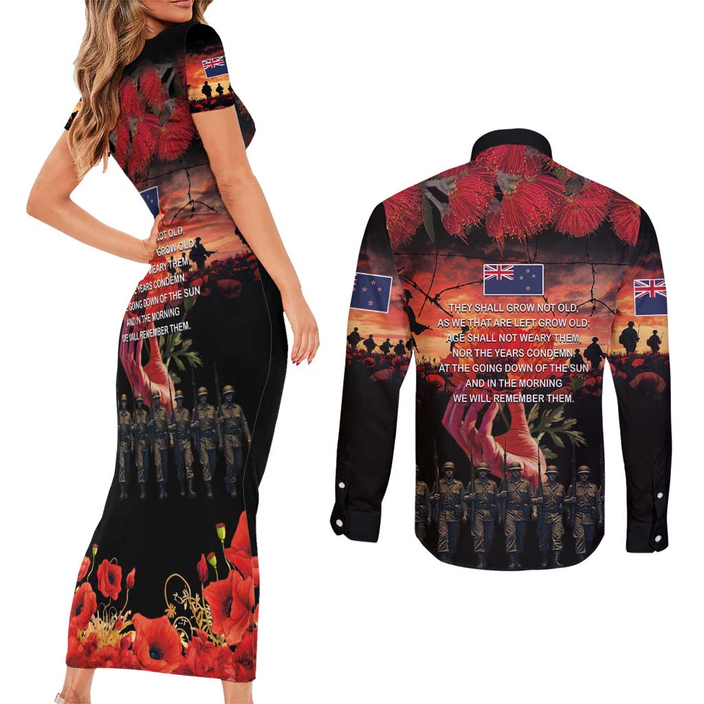 New Zealand ANZAC Day Couples Matching Short Sleeve Bodycon Dress and Long Sleeve Button Shirt Forever in My Thoughts LT03 - Polynesian Pride
