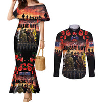 Australia and New Zealand ANZAC Day Couples Matching Mermaid Dress and Long Sleeve Button Shirt Kangaroo and Kiwi Bird Soldier - Forever in My Thoughts LT03 Black - Polynesian Pride