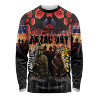 Australia and New Zealand ANZAC Day Long Sleeve Shirt Kangaroo and Kiwi Bird Soldier - Forever in My Thoughts LT03 Unisex Black - Polynesian Pride