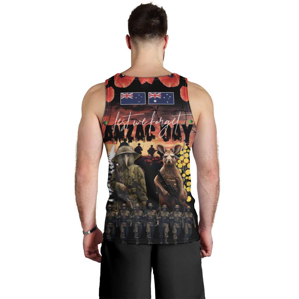 Australia and New Zealand ANZAC Day Men Tank Top Kangaroo and Kiwi Bird Soldier - Forever in My Thoughts LT03 - Polynesian Pride