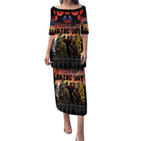Australia and New Zealand ANZAC Day Puletasi Kangaroo and Kiwi Bird Soldier - Forever in My Thoughts LT03 Long Dress Black - Polynesian Pride