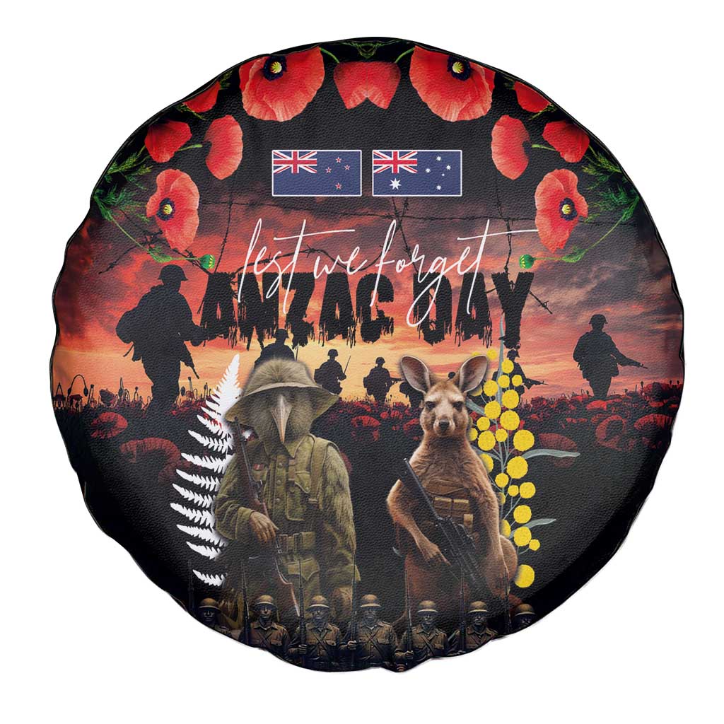 Australia and New Zealand ANZAC Day Spare Tire Cover Kangaroo and Kiwi Bird Soldier - Forever in My Thoughts