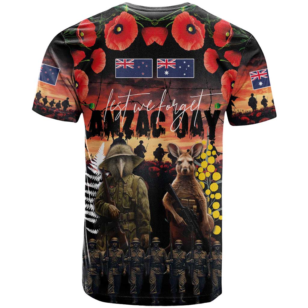 Australia and New Zealand ANZAC Day T Shirt Kangaroo and Kiwi Bird Soldier - Forever in My Thoughts LT03 - Polynesian Pride
