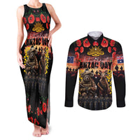 Australia ANZAC Day Couples Matching Tank Maxi Dress and Long Sleeve Button Shirt Kangaroo and Koala Soldier - Forever in My Thoughts LT03 Black - Polynesian Pride