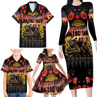Australia ANZAC Day Family Matching Long Sleeve Bodycon Dress and Hawaiian Shirt Kangaroo and Koala Soldier - Forever in My Thoughts LT03 - Polynesian Pride