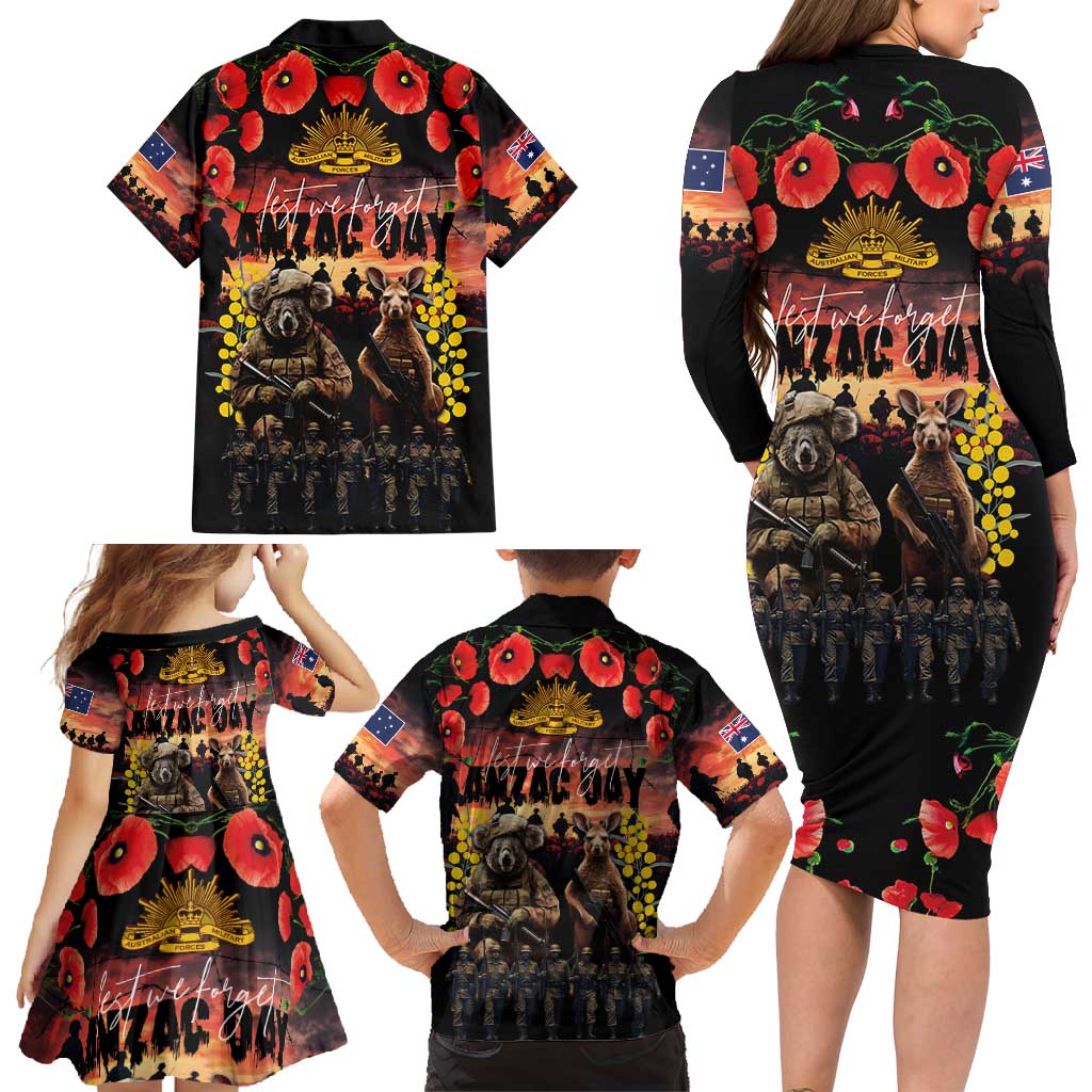 Australia ANZAC Day Family Matching Long Sleeve Bodycon Dress and Hawaiian Shirt Kangaroo and Koala Soldier - Forever in My Thoughts LT03 - Polynesian Pride
