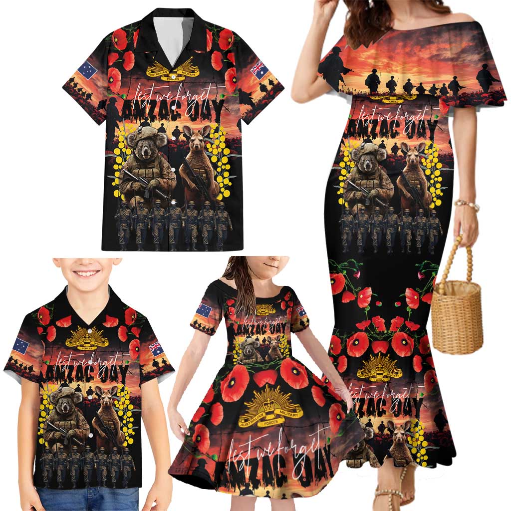 Australia ANZAC Day Family Matching Mermaid Dress and Hawaiian Shirt Kangaroo and Koala Soldier - Forever in My Thoughts LT03 - Polynesian Pride