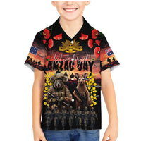 Australia ANZAC Day Family Matching Mermaid Dress and Hawaiian Shirt Kangaroo and Koala Soldier - Forever in My Thoughts LT03 Son's Shirt Black - Polynesian Pride
