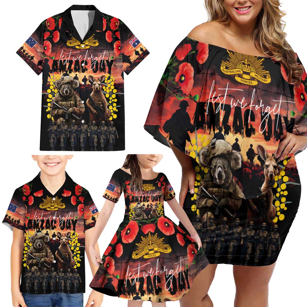 Australia ANZAC Day Family Matching Off Shoulder Short Dress and Hawaiian Shirt Kangaroo and Koala Soldier - Forever in My Thoughts LT03 - Polynesian Pride
