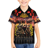 Australia ANZAC Day Family Matching Off Shoulder Short Dress and Hawaiian Shirt Kangaroo and Koala Soldier - Forever in My Thoughts LT03 Son's Shirt Black - Polynesian Pride