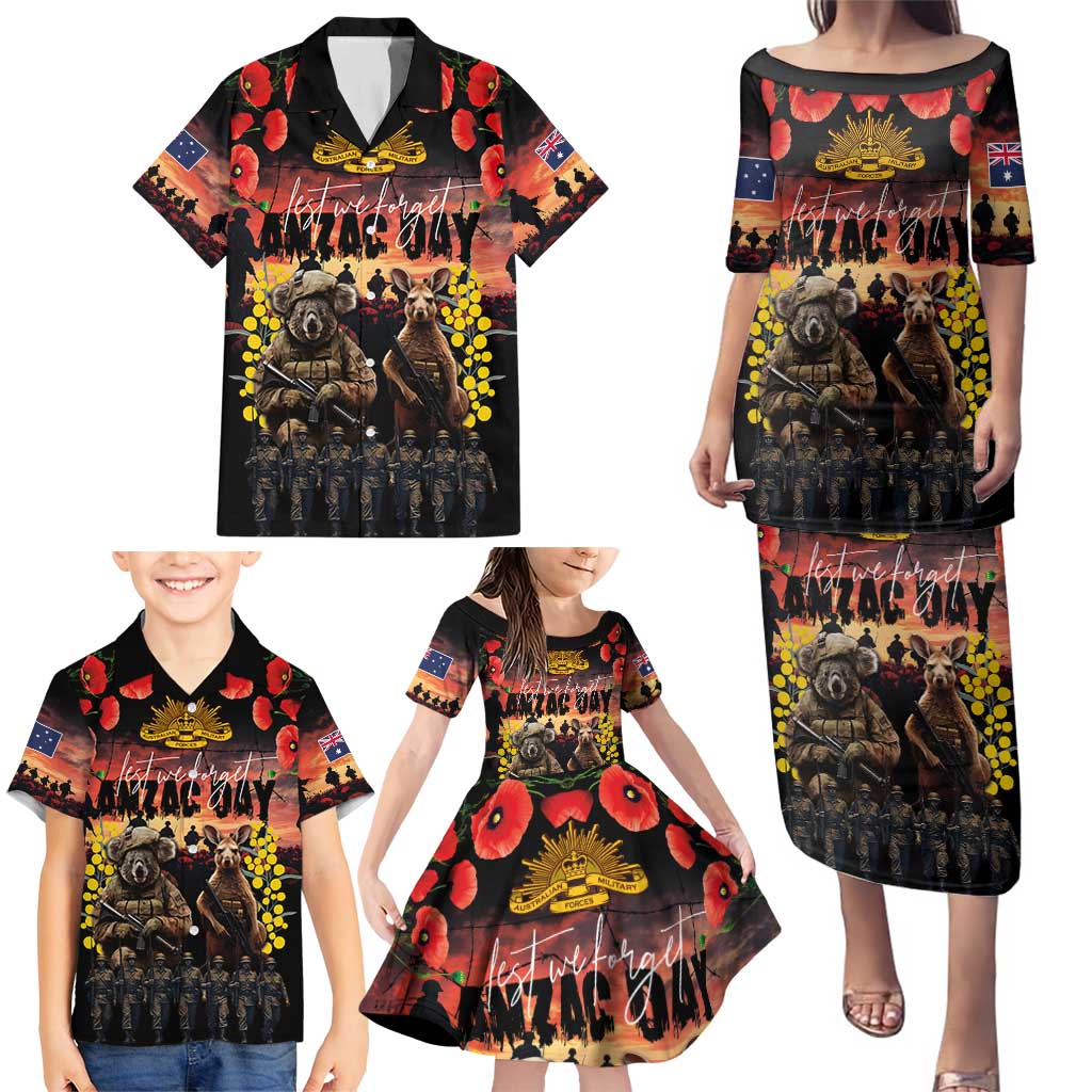 Australia ANZAC Day Family Matching Puletasi and Hawaiian Shirt Kangaroo and Koala Soldier - Forever in My Thoughts LT03 - Polynesian Pride
