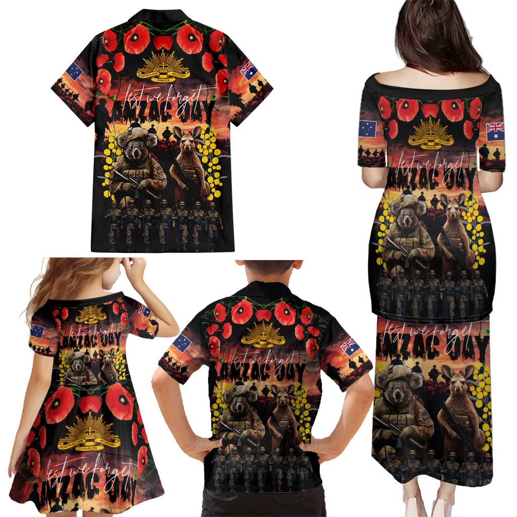 Australia ANZAC Day Family Matching Puletasi and Hawaiian Shirt Kangaroo and Koala Soldier - Forever in My Thoughts LT03 - Polynesian Pride