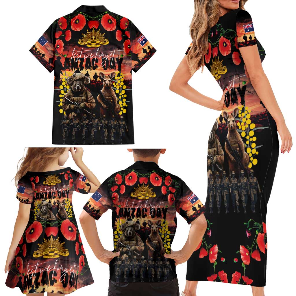 Australia ANZAC Day Family Matching Short Sleeve Bodycon Dress and Hawaiian Shirt Kangaroo and Koala Soldier - Forever in My Thoughts LT03 - Polynesian Pride
