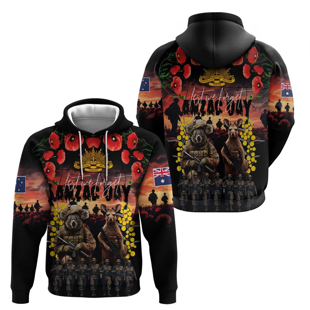 Australia ANZAC Day Hoodie Kangaroo and Koala Soldier - Forever in My Thoughts