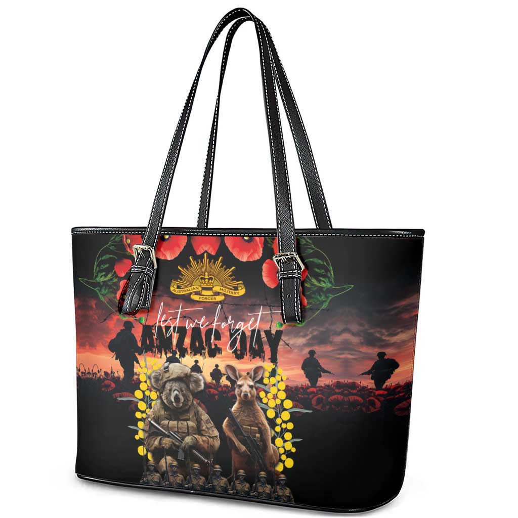 Australia ANZAC Day Leather Tote Bag Kangaroo and Koala Soldier - Forever in My Thoughts