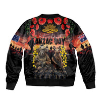 Australia ANZAC Day Sleeve Zip Bomber Jacket Kangaroo and Koala Soldier - Forever in My Thoughts