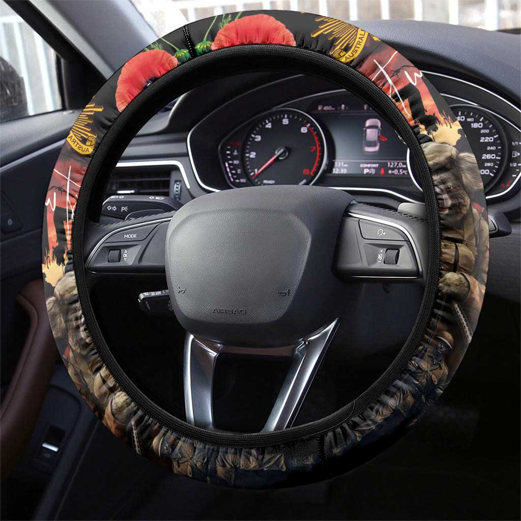 Australia ANZAC Day Steering Wheel Cover Kangaroo and Koala Soldier - Forever in My Thoughts