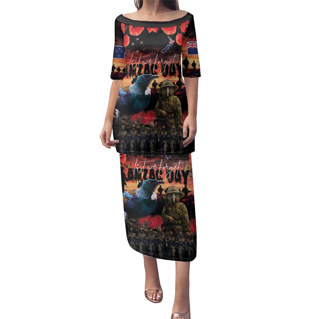 New Zealand ANZAC Day Family Matching Puletasi and Hawaiian Shirt Tui Bird and Kiwi Bird Soldier - Forever in My Thoughts