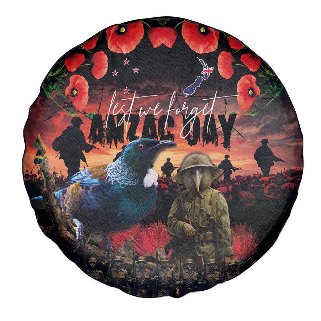 New Zealand ANZAC Day Spare Tire Cover Tui Bird and Kiwi Bird Soldier - Forever in My Thoughts