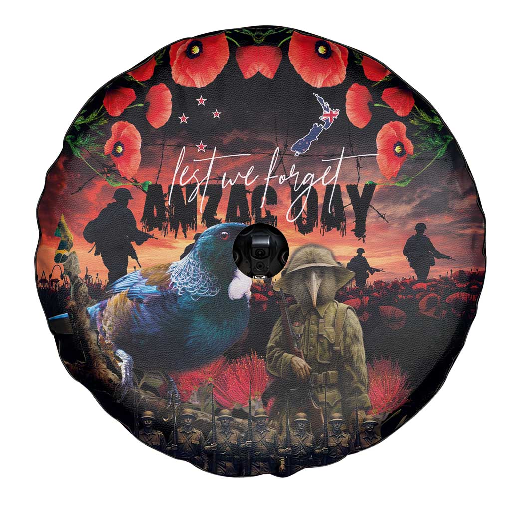 New Zealand ANZAC Day Spare Tire Cover Tui Bird and Kiwi Bird Soldier - Forever in My Thoughts