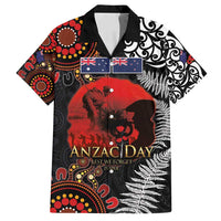 Australia and New Zealand ANZAC Day Family Matching Long Sleeve Bodycon Dress and Hawaiian Shirt Aboriginal and Maori Art Pattern - Gallipoli Lest We Forget LT03 Dad's Shirt - Short Sleeve Black - Polynesian Pride