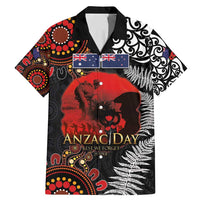 Australia and New Zealand ANZAC Day Family Matching Mermaid Dress and Hawaiian Shirt Aboriginal and Maori Art Pattern - Gallipoli Lest We Forget LT03 Dad's Shirt - Short Sleeve Black - Polynesian Pride