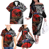 Australia and New Zealand ANZAC Day Family Matching Off The Shoulder Long Sleeve Dress and Hawaiian Shirt Aboriginal and Maori Art Pattern - Gallipoli Lest We Forget LT03 - Polynesian Pride