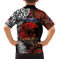 Australia and New Zealand ANZAC Day Family Matching Off Shoulder Short Dress and Hawaiian Shirt Aboriginal and Maori Art Pattern - Gallipoli Lest We Forget LT03 - Polynesian Pride