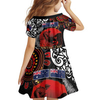 Australia and New Zealand ANZAC Day Family Matching Off Shoulder Short Dress and Hawaiian Shirt Aboriginal and Maori Art Pattern - Gallipoli Lest We Forget LT03 - Polynesian Pride
