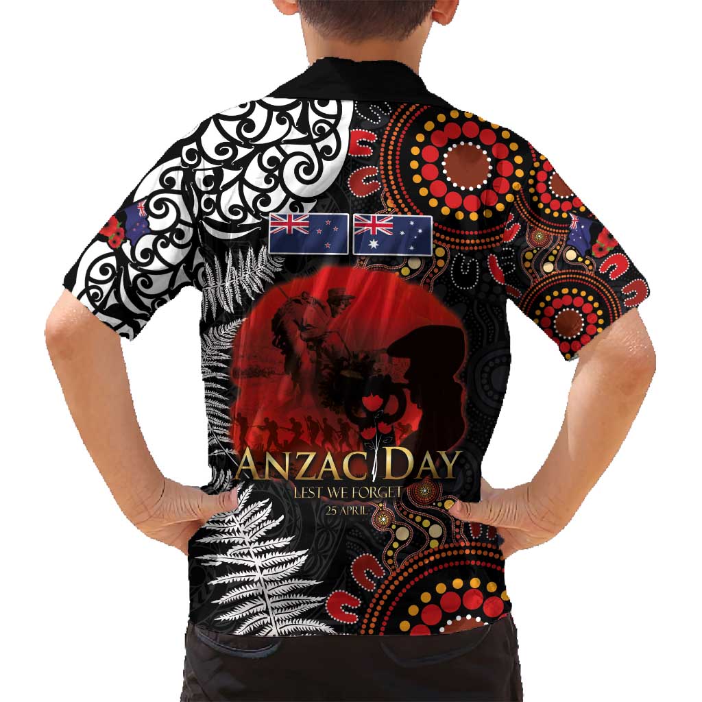 Australia and New Zealand ANZAC Day Family Matching Puletasi and Hawaiian Shirt Aboriginal and Maori Art Pattern - Gallipoli Lest We Forget LT03 - Polynesian Pride
