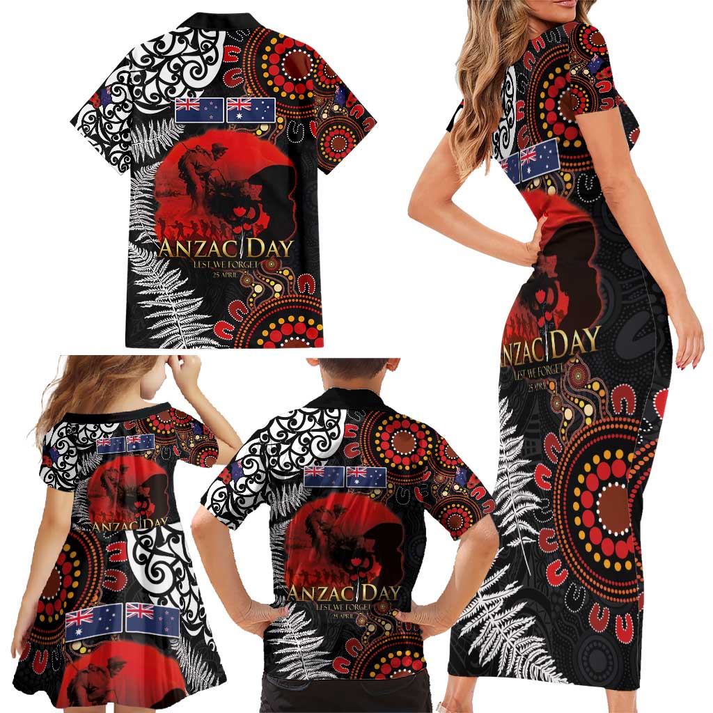 Australia and New Zealand ANZAC Day Family Matching Short Sleeve Bodycon Dress and Hawaiian Shirt Aboriginal and Maori Art Pattern - Gallipoli Lest We Forget LT03 - Polynesian Pride