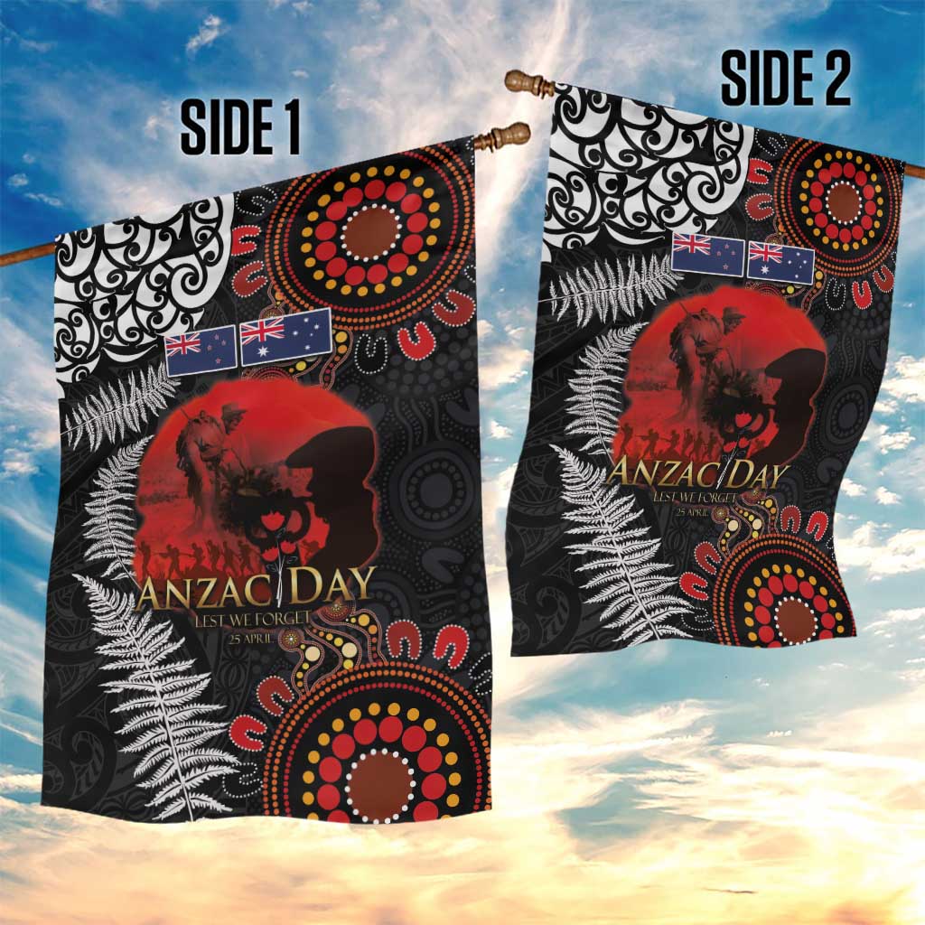 Australia and New Zealand ANZAC Day Garden Flag Aboriginal and Maori Art Pattern - Gallipoli Lest We Forget
