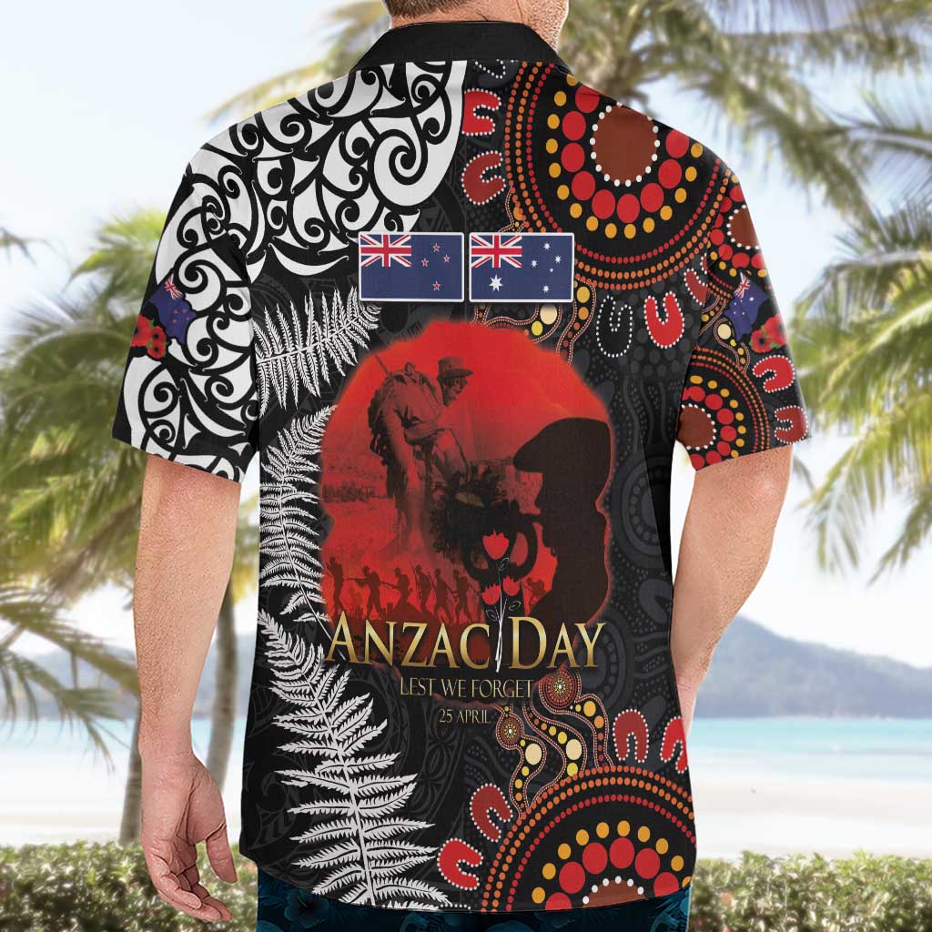 Australia and New Zealand ANZAC Day Hawaiian Shirt Aboriginal and Maori Art Pattern - Gallipoli Lest We Forget