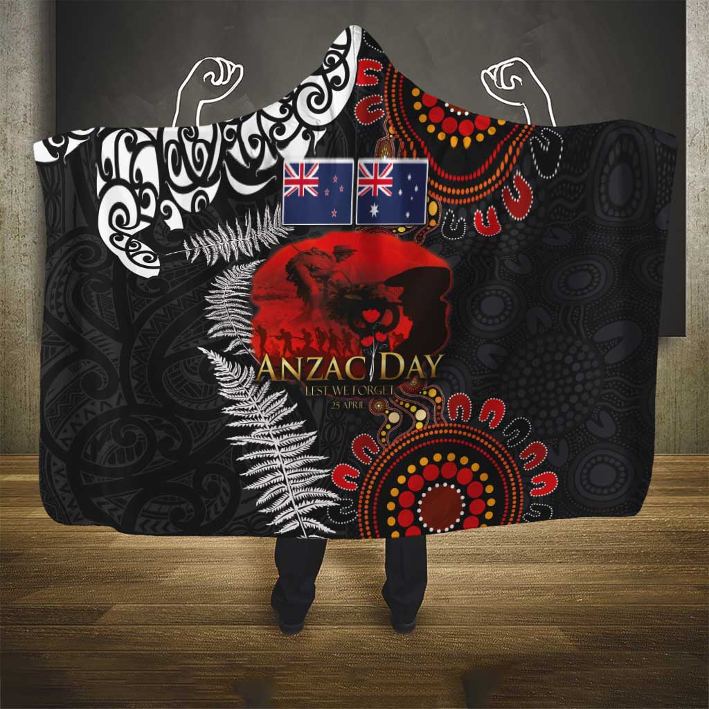 Australia and New Zealand ANZAC Day Hooded Blanket Aboriginal and Maori Art Pattern - Gallipoli Lest We Forget