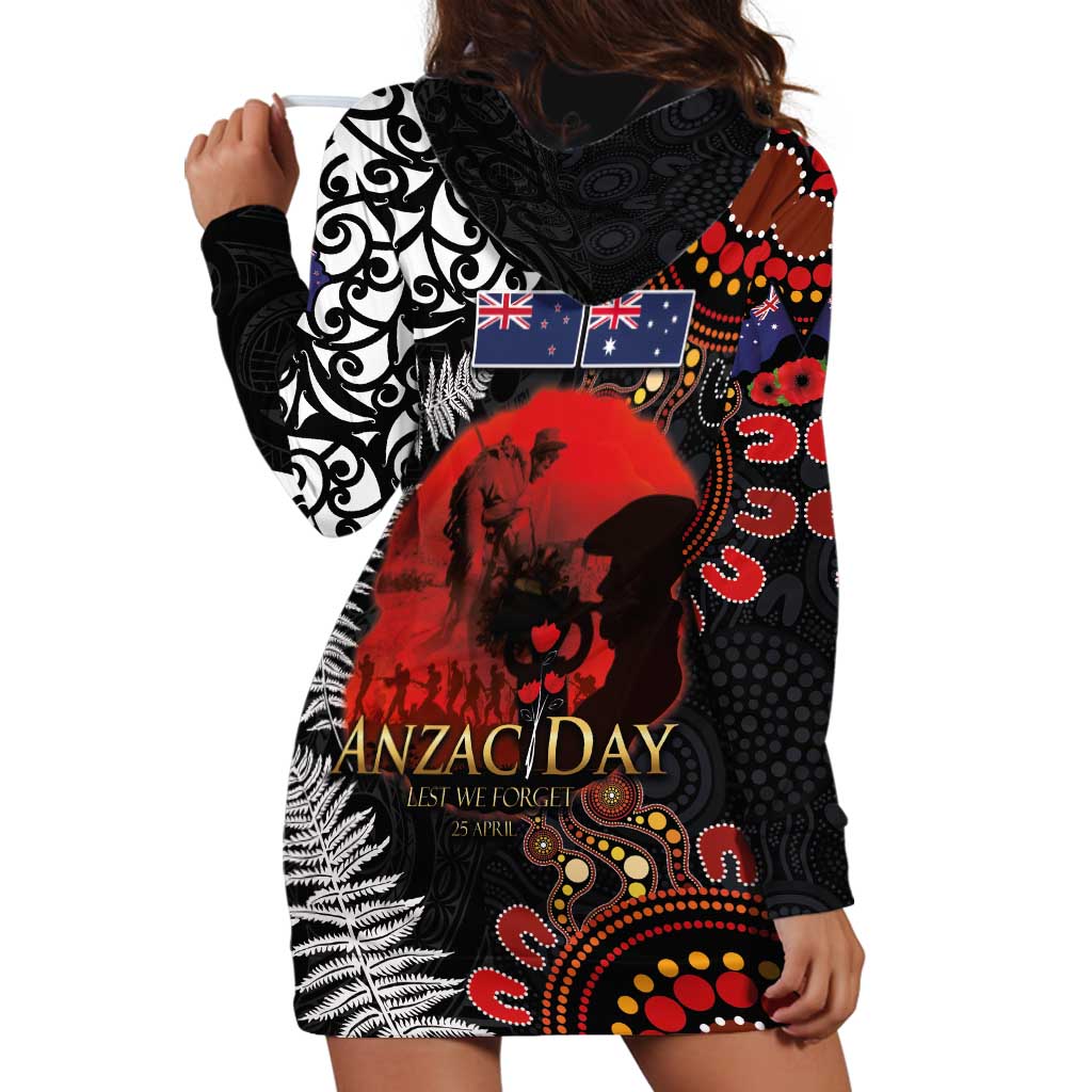 Australia and New Zealand ANZAC Day Hoodie Dress Aboriginal and Maori Art Pattern - Gallipoli Lest We Forget