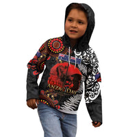 Australia and New Zealand ANZAC Day Kid Hoodie Aboriginal and Maori Art Pattern - Gallipoli Lest We Forget